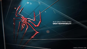 Spider-Man Red Mechanical Spider Web Design with Great Responsibility Quote, For > Spiderman, #spiderman HD wallpaper
