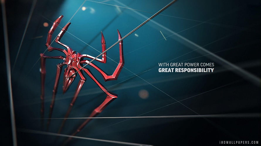 Spider-Man Red Mechanical Spider Web Design with Great Responsibility Quote, For > Spiderman, #spiderman HD wallpaper
