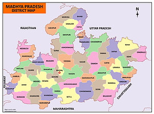 Madhya Pradesh District Map with Labeled Boundaries and Neighboring States HD wallpaper