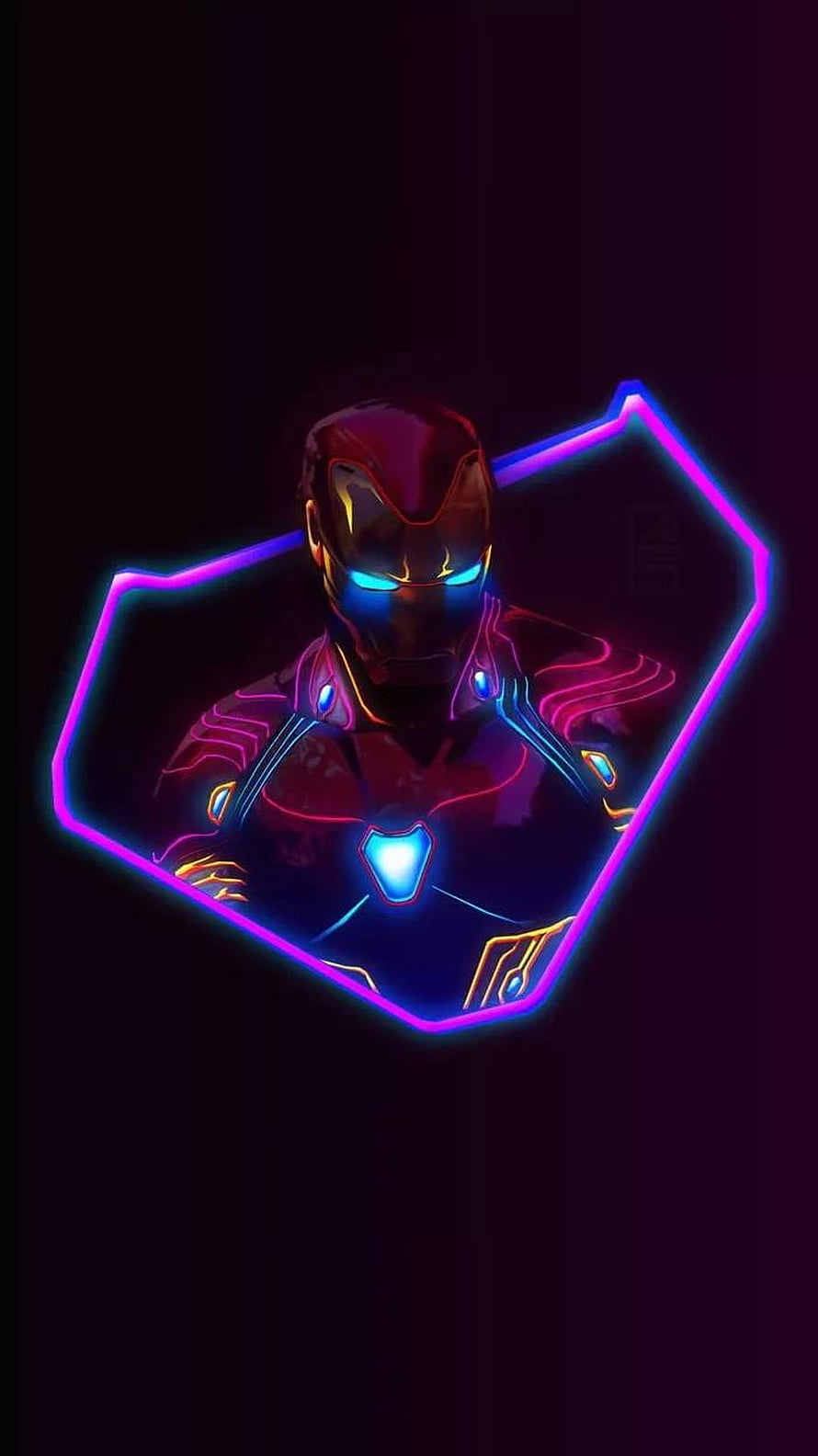 Iron Man Neon Glow Portrait with Hexagonal Frame and Dark Background, Iron, iron man infinity war HD phone wallpaper