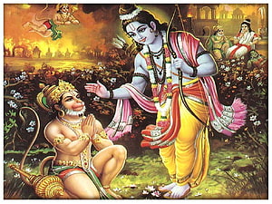 Lord Rama Blessing Hanuman in the Forest with Bow and Arrow, Ram Hanuman , #ram hanuman HD wallpaper