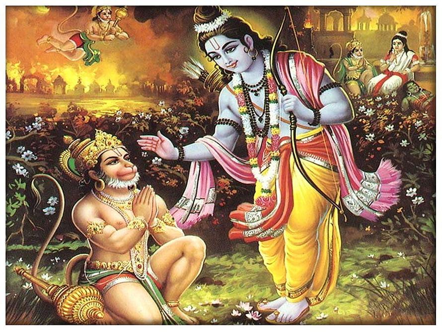Lord Rama Blessing Hanuman in the Forest with Bow and Arrow, Ram Hanuman , #ram hanuman HD wallpaper