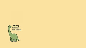 Sad Dinosaur Cartoon on Minimalist Yellow Background with Text HD wallpaper
