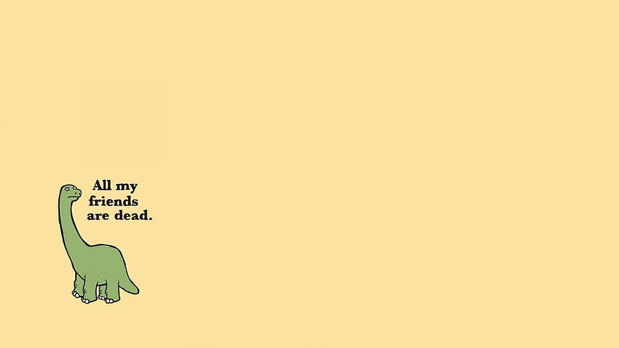 Sad Dinosaur Cartoon on Minimalist Yellow Background with Text HD wallpaper