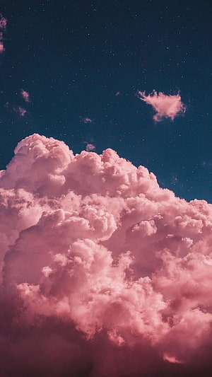 Pink Cumulus Clouds Against a Starry Night Sky HD phone wallpaper