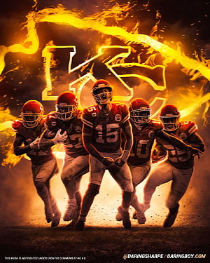 Kansas City Chiefs football team running with flaming logo background HD phone wallpaper
