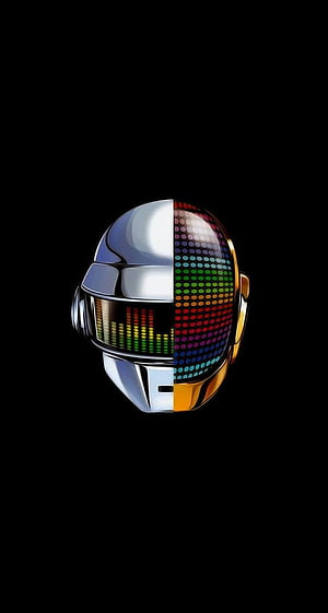 Futuristic Chrome Helmet with Colorful LED Matrix Display on Black Background HD phone wallpaper