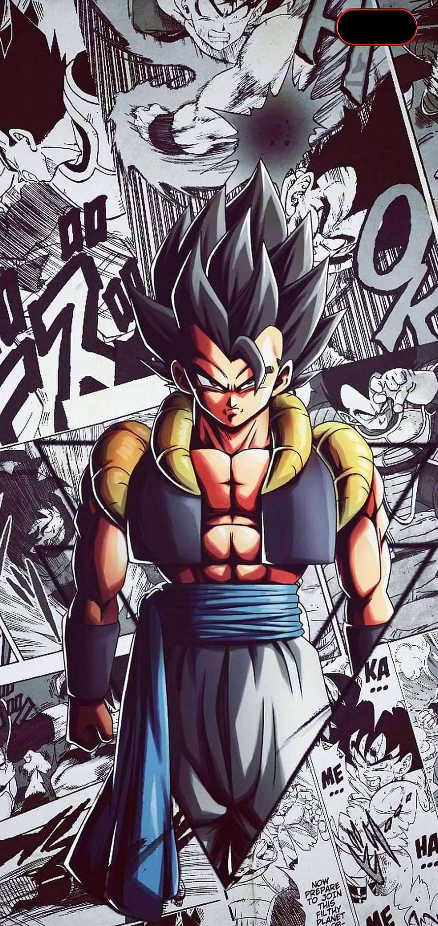 Vegeta in Super Saiyan Blue Form Standing Over Dragon Ball Z Manga Panels HD phone wallpaper
