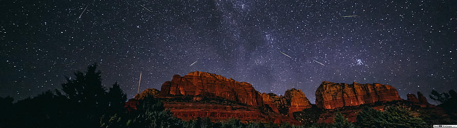 Meteor Shower Over Red Rock Canyon Under the Milky Way HD wallpaper