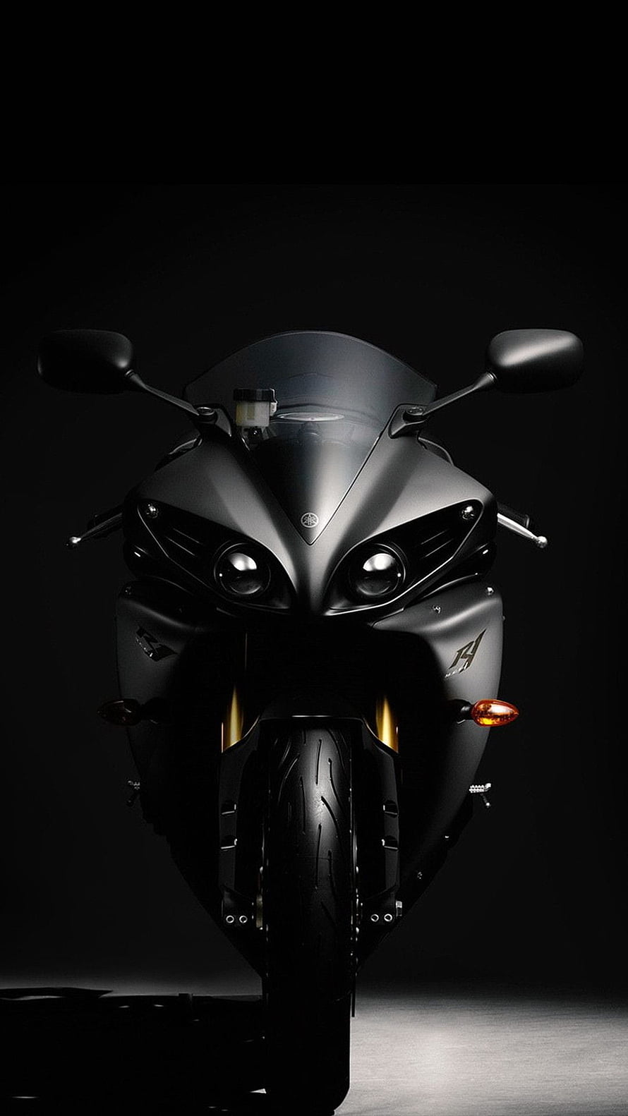 Matte Black Yamaha R1 Motorcycle Front View Dark Background HD phone wallpaper