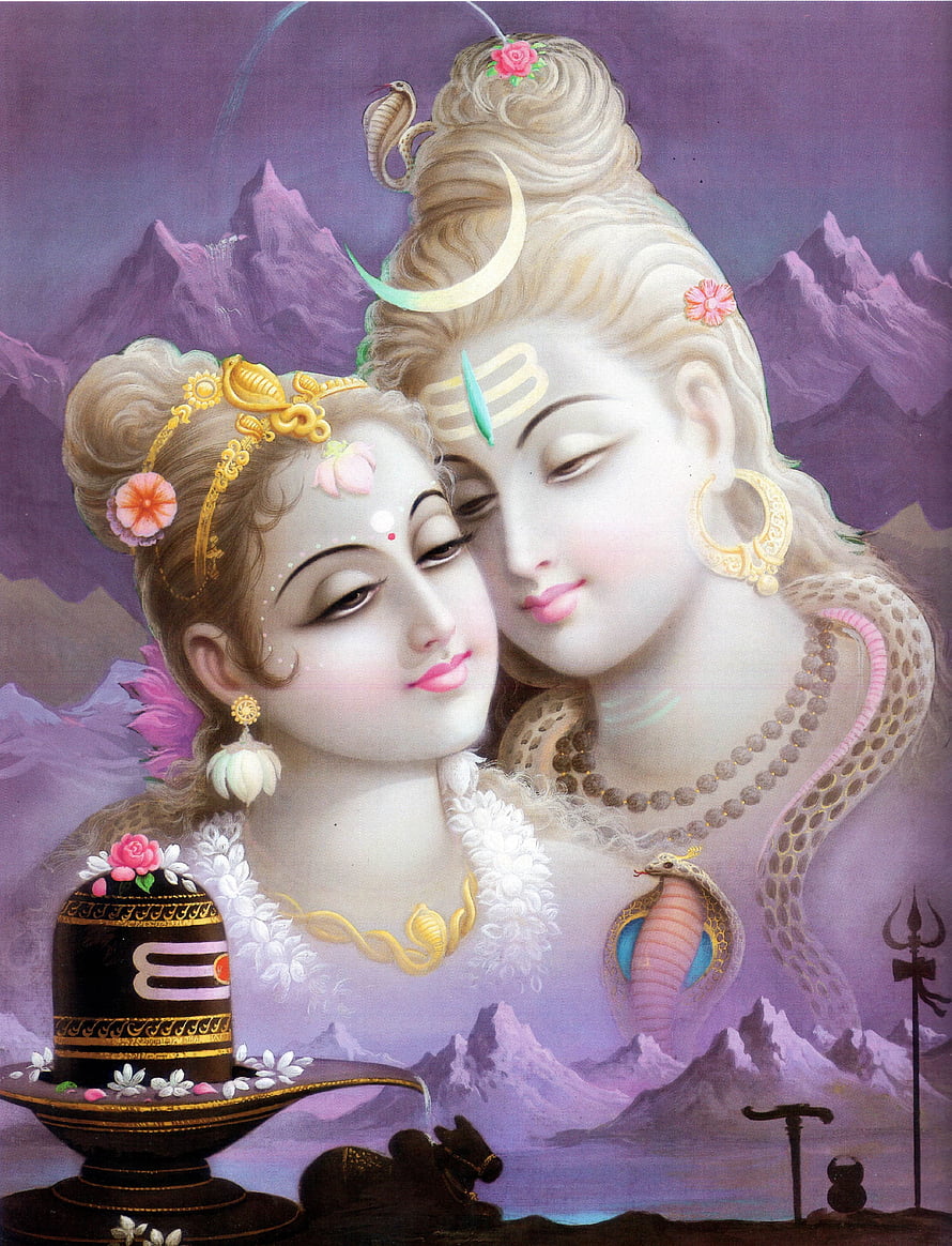 Shiva and Parvati Romantic Portrait with Trishul and Shiva Lingam, GOD SHIV & Parvati., shiva love HD phone wallpaper