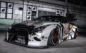 Liberty Walk Widebody Nissan GT-R R35 with Custom Black and White Paint Job HD wallpaper