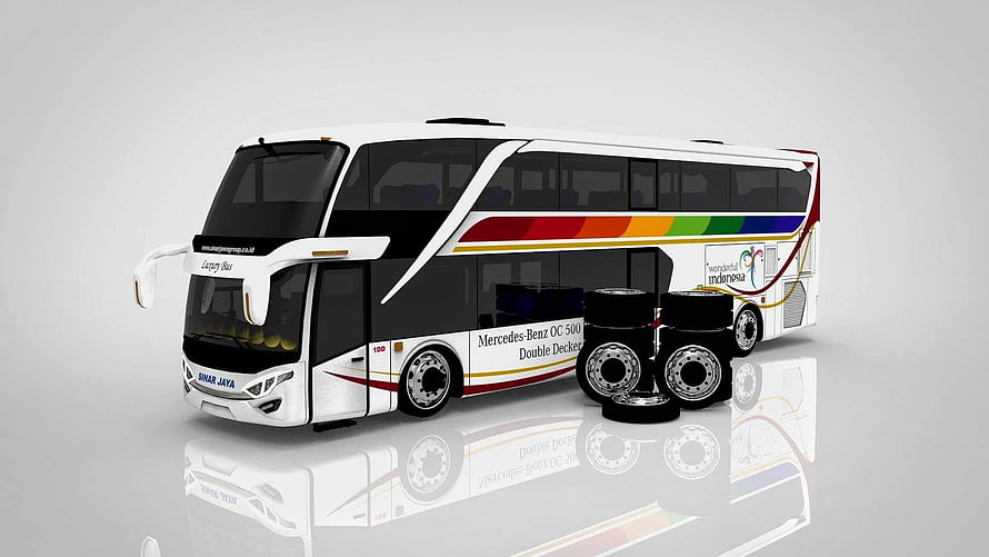 Mercedes-Benz OC 500 Double Decker Bus Concept with Sinar Jaya Livery and Rainbow Stripes HD wallpaper