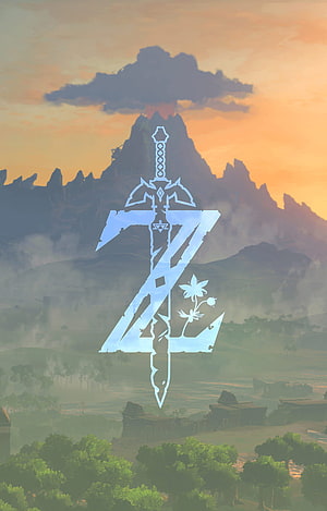 The Legend of Zelda Breath of the Wild Hyrule Mountain and Sword Logo at Sunset HD phone wallpaper