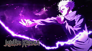 Satoru Gojo Unleashes Hollow Purple in Jujutsu Kaisen Anime Scene HD wallpaper