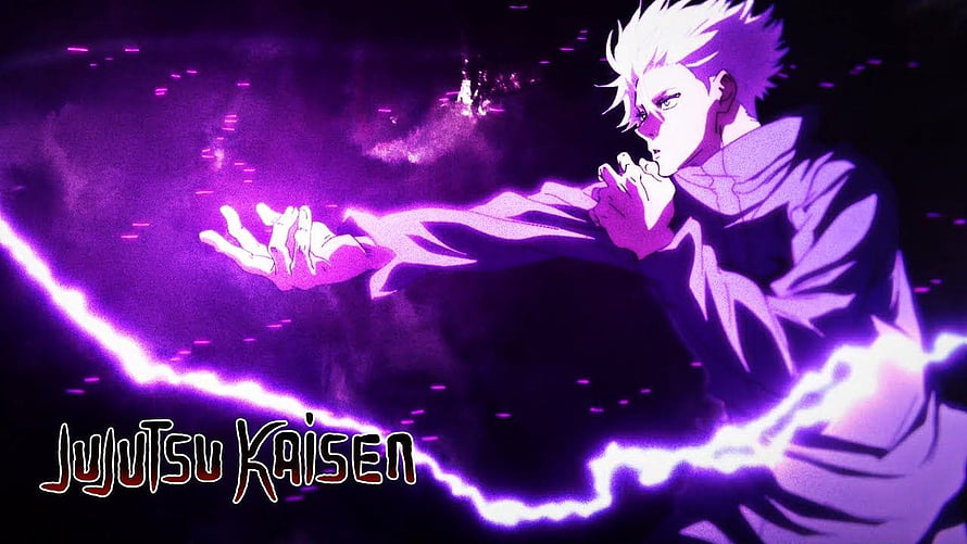 Satoru Gojo Unleashes Hollow Purple in Jujutsu Kaisen Anime Scene HD wallpaper
