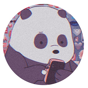 Cute Cartoon Panda Looking At Smartphone With Retro Glitch Effect HD phone wallpaper