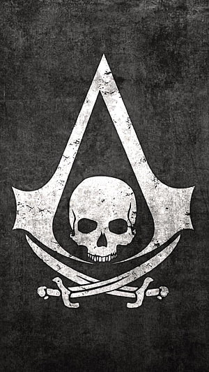 Assassin's Creed Skull and Crossed Bones Emblem on Dark Grunge Background HD phone wallpaper