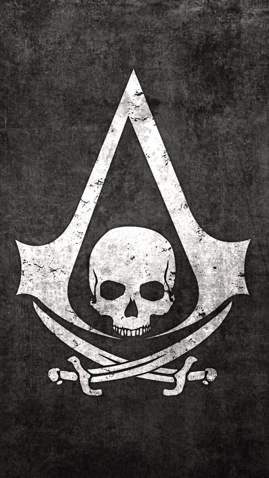 Assassin's Creed Skull and Crossed Bones Emblem on Dark Grunge Background HD phone wallpaper