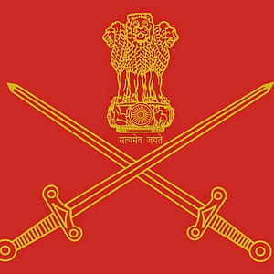 Indian Army Emblem With Crossed Swords And Lion Capital On Red Background HD phone wallpaper