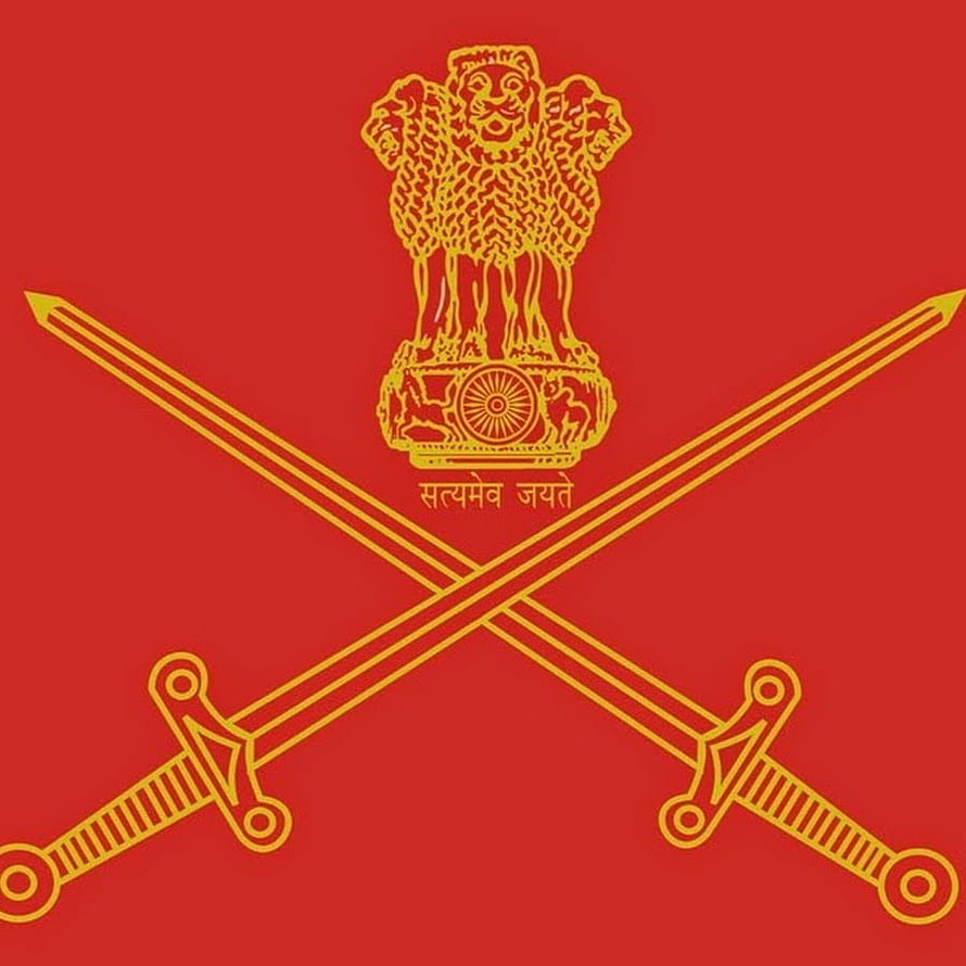 Indian Army Emblem With Crossed Swords And Lion Capital On Red Background HD phone wallpaper