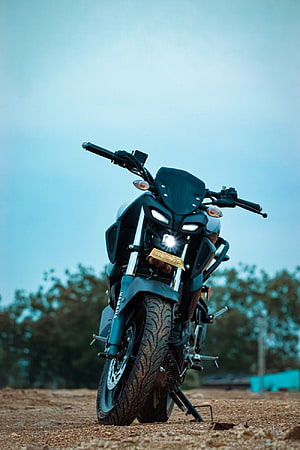 Yamaha MT-15 Motorcycle Front View on Gravel Road with Blue Sky HD phone wallpaper