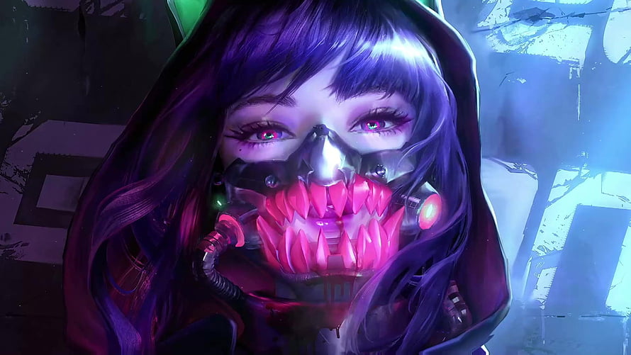 Cyberpunk Girl With Neon Gas Mask And Purple Hair Digital Art HD wallpaper