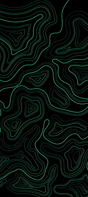 Abstract Green Topographic Contour Lines on Black Background HD phone wallpaper