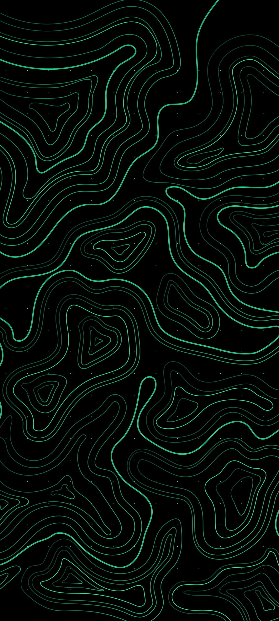 Abstract Green Topographic Contour Lines on Black Background HD phone wallpaper