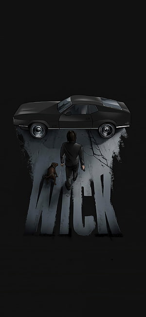 John Wick Movie Poster Art Featuring Classic Car and Dog on Dark Background HD phone wallpaper