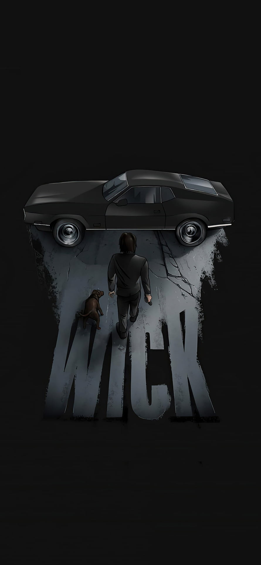 John Wick Movie Poster Art Featuring Classic Car and Dog on Dark Background HD phone wallpaper