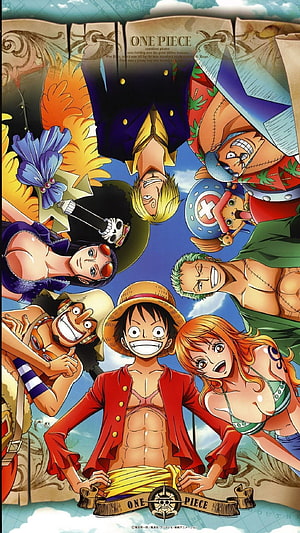 One Piece Straw Hat Pirates Crew Group Portrait Anime Illustration HD phone wallpaper