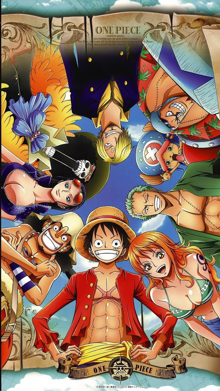 One Piece Straw Hat Pirates Crew Group Portrait Anime Illustration HD phone wallpaper