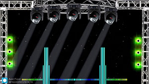 DJ Stage Lighting Setup with Green Spotlights and Audio Visualizer Bars HD wallpaper