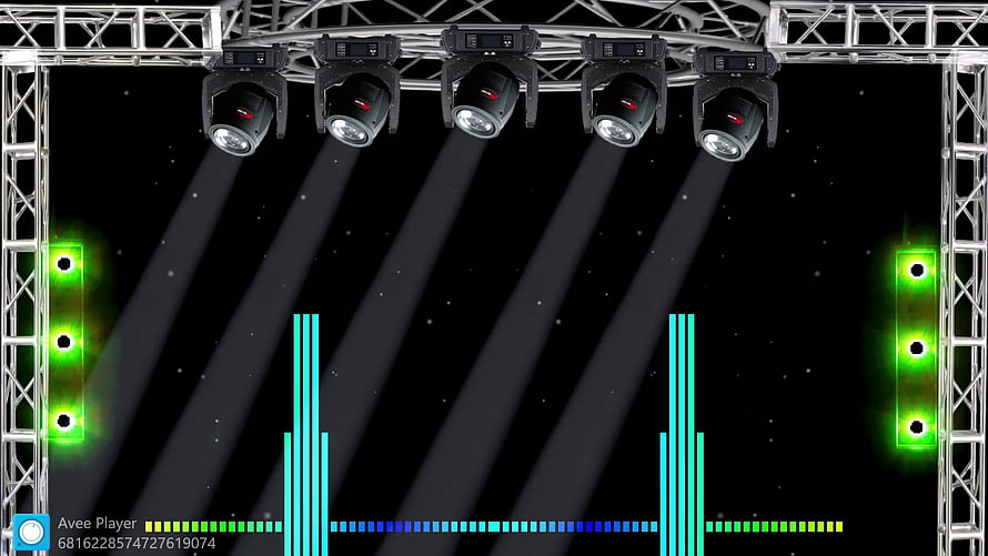 DJ Stage Lighting Setup with Green Spotlights and Audio Visualizer Bars HD wallpaper