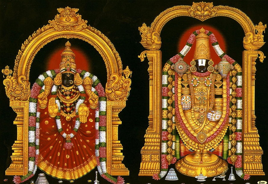 Traditional Hindu Deities Ayyappan and Bhadrakali in Golden Temple Frames HD wallpaper