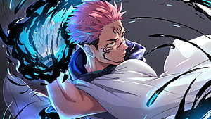 Sukuna from Jujutsu Kaisen with dark energy aura and intense expression HD wallpaper