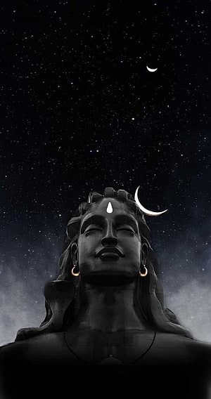Statue of Lord Shiva with Crescent Moon and Third Eye Against Starry Night Sky HD phone wallpaper
