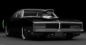 Black 1969 Dodge Charger R/T with Supercharger and Neon Underglow HD wallpaper