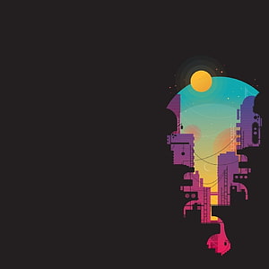 Abstract Minimalist Illustration of a Human Head Silhouette Filled with a Vibrant Cityscape and Sunset Sky, Minimalist Ipad Pro, ipad minimal HD phone wallpaper