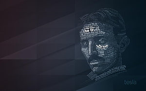Nikola Tesla Word Art Portrait on Dark Geometric Background HD wallpaper