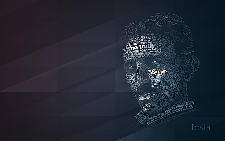Nikola Tesla Word Art Portrait on Dark Geometric Background HD wallpaper