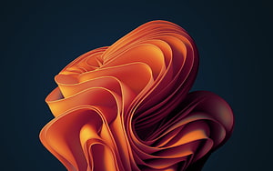 Abstract 3D Render of Flowing Orange and Red Ribbons on Dark Blue Background HD wallpaper