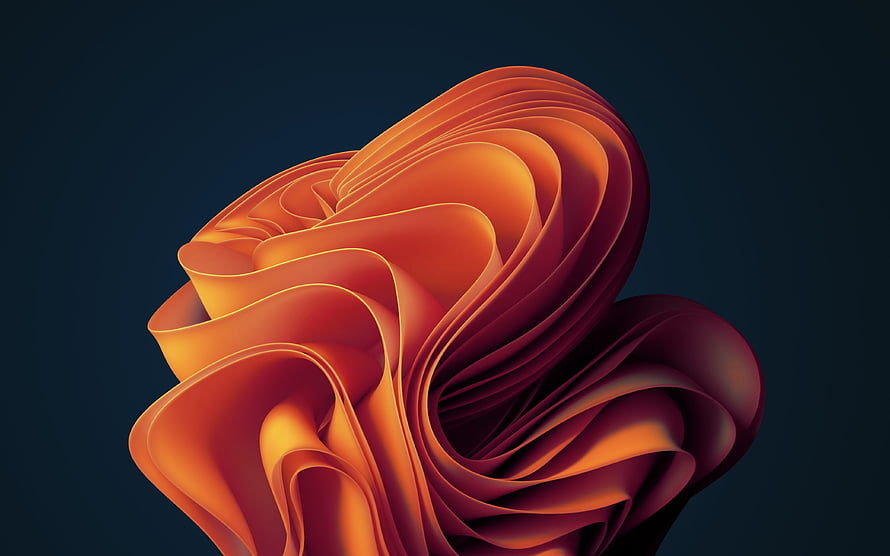 Abstract 3D Render of Flowing Orange and Red Ribbons on Dark Blue Background HD wallpaper
