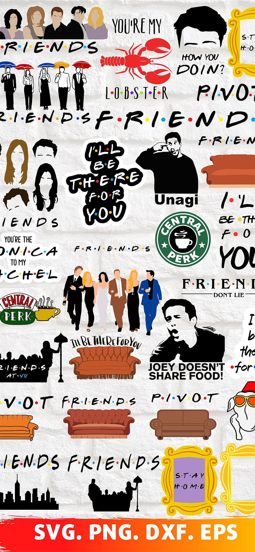 Friends TV Show Sticker Pack with Central Perk, Lobster, and Iconic Quotes HD phone wallpaper