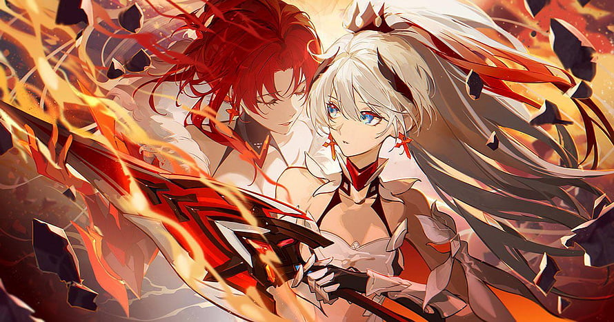 Herrscher of Flamescion and Kiana from Honkai Impact 3rd in Fiery Anime Artwork HD wallpaper