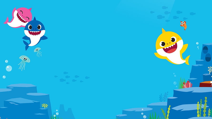Baby Shark Family Swimming Underwater Cartoon Wallpaper HD wallpaper