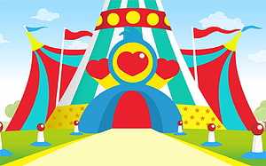 Colorful Cartoon Circus Tent With Hearts And Stars Illustration HD wallpaper