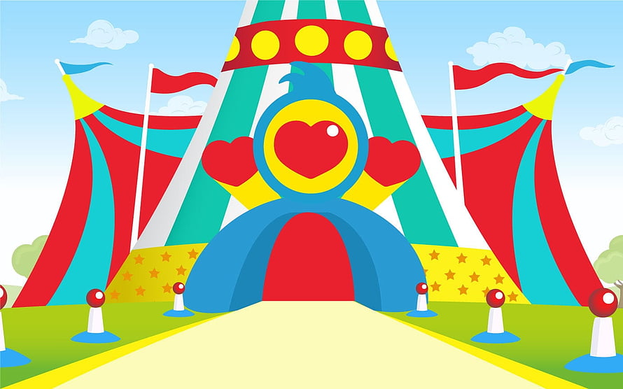 Colorful Cartoon Circus Tent With Hearts And Stars Illustration HD wallpaper