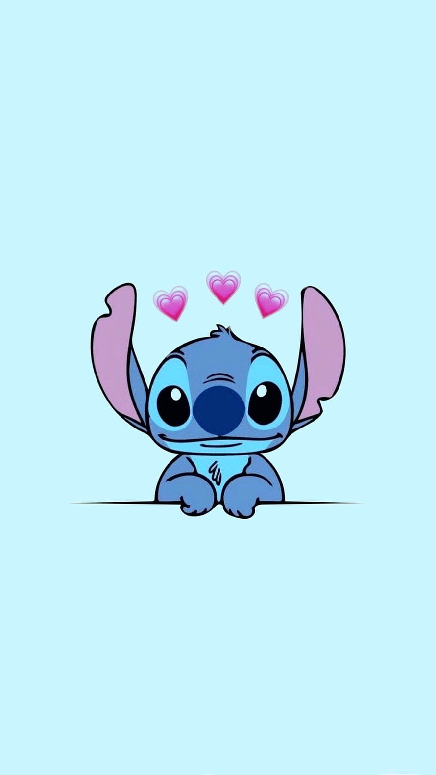 Cute Stitch Peeking Over Edge With Floating Hearts On Light Blue Background HD phone wallpaper